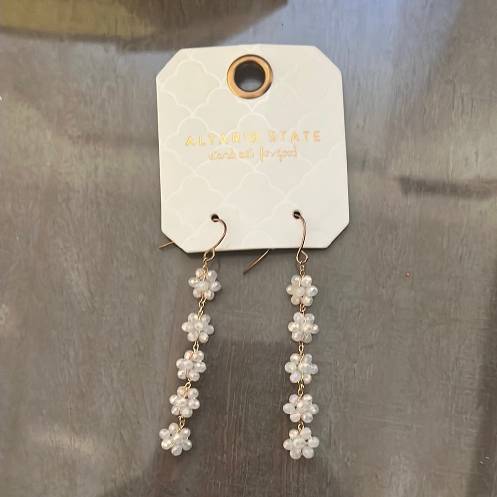 Altar'd State Gold and White Dainty Floral Earrings